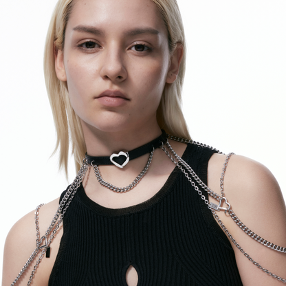 Heart and Sun Buckle Leather Metal Spliced Body Chain