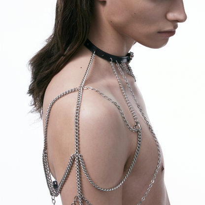 Heart and Sun Buckle Leather Metal Spliced Body Chain