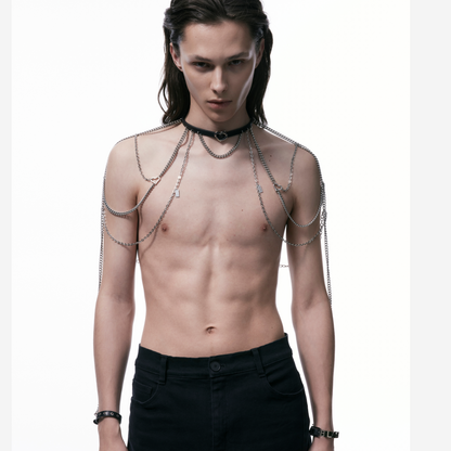 Heart and Sun Buckle Leather Metal Spliced Body Chain