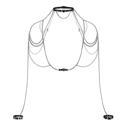 Heart and Sun Buckle Leather Metal Spliced Body Chain