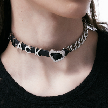 Heart and Sun Buckle Leather Metal Spliced Choker