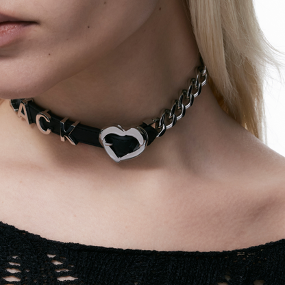 Heart and Sun Buckle Leather Metal Spliced Choker