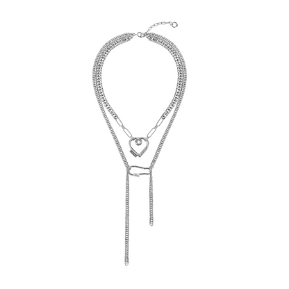 Rubber Logo Heart Pendant Double-Layer Necklace