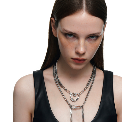 Rubber Logo Heart Pendant Double-Layer Necklace