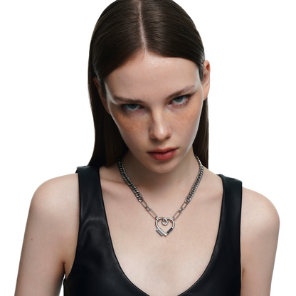 Rubber Logo Heart Pendant Double-Layer Necklace