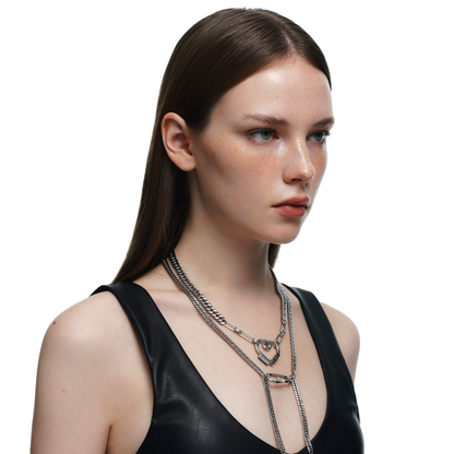 Rubber Logo Heart Pendant Double-Layer Necklace