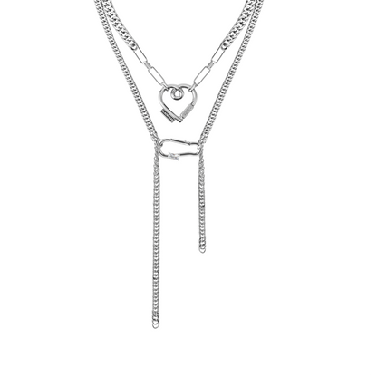 Rubber Logo Heart Pendant Double-Layer Necklace