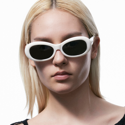 Vintage Style Oval Sunglasses (White)