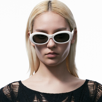 Vintage Style Oval Sunglasses (White)