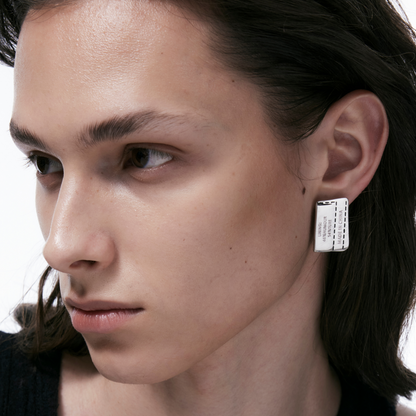 Composition Label Metal Stud Earrings