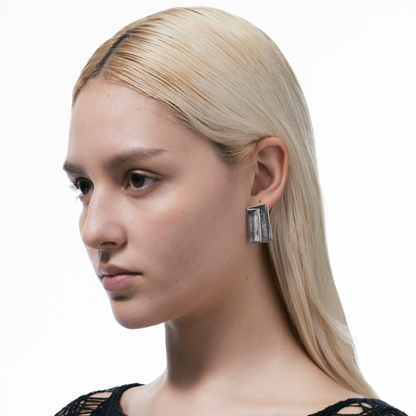 Composition Label Metal Stud Earrings
