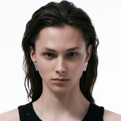 Composition Label Metal Stud Earrings