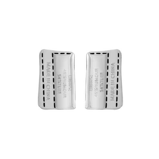 Composition Label Metal Stud Earrings