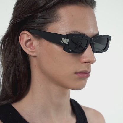 Narrow Frame B Square Sunglasses (Dark Grey)