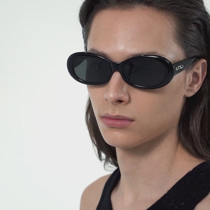 Vintage Style Oval Sunglasses (Black)