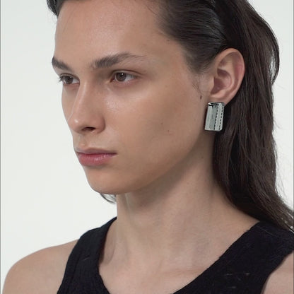 Composition Label Metal Stud Earrings