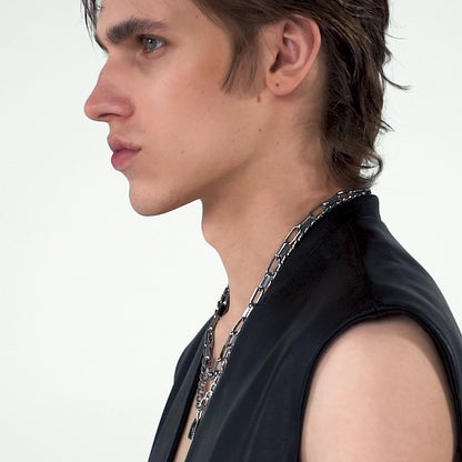 Lover's Interlock Faceted Rhinestone Lock Pendant Double-Layer Necklace