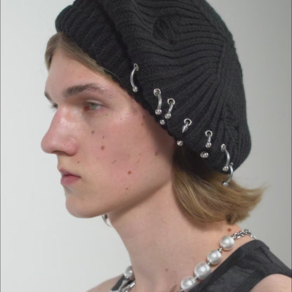 Pierced Knit Beret Hat