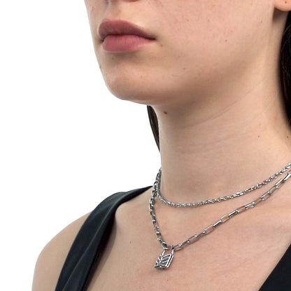 Lover's Interlock Hollow Rhinestone Lock Pendant Double-Layer Necklace