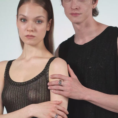 Rhinestone Inlay Structured Adjustable Ring