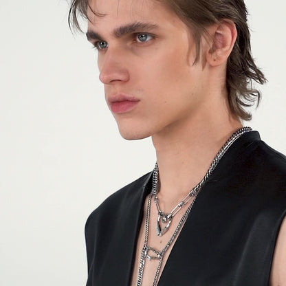 Rubber Logo Heart Pendant Double-Layer Necklace