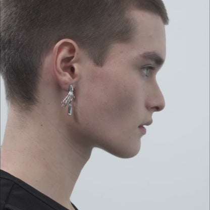 The X-Files Skeleton Hand and Square Diamond Pendant Earrings