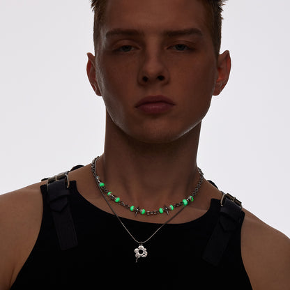 Y2B SERIES Double Chain Detachable Flower Expression Pendant Spike Necklace