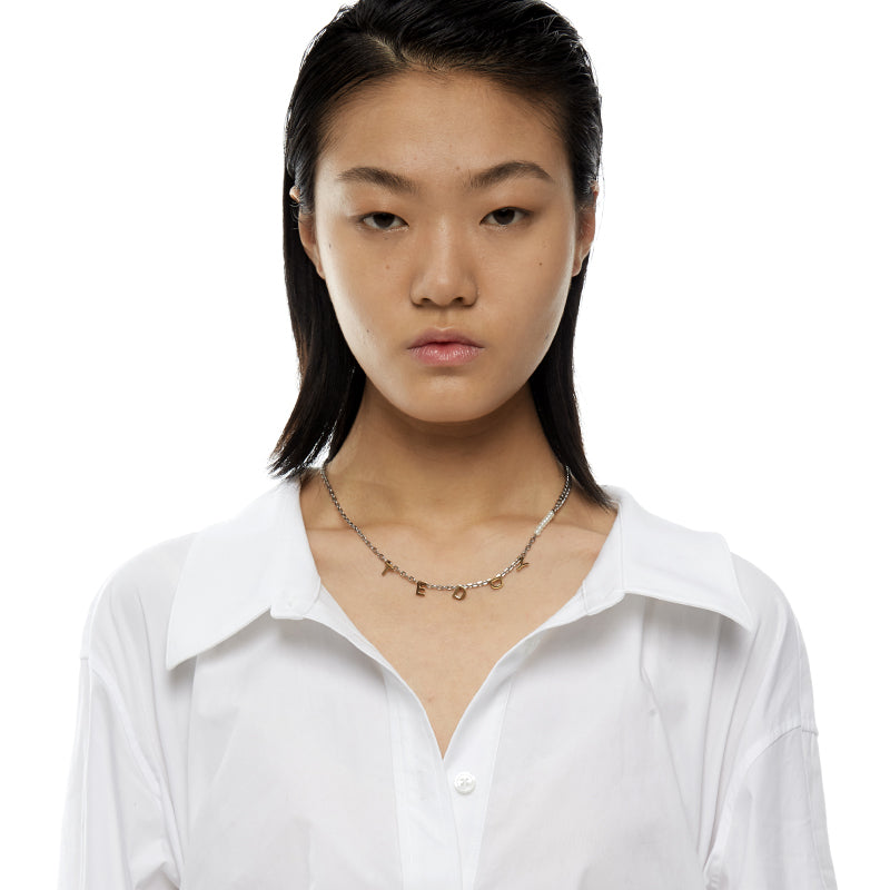 Teddy Girl Pearl Duo Color Letter Necklace