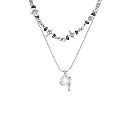 Y2B SERIES Double Chain Detachable Flower Expression Pendant Spike Necklace