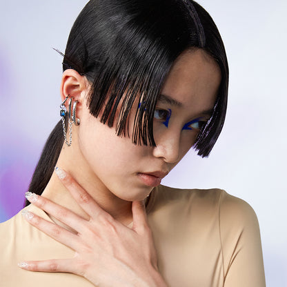 Neon Jungle Snake Pattern Drop Charm Piercing-Free Cuff Earring