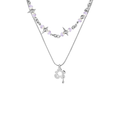 Y2B SERIES Double Chain Detachable Flower Expression Pendant Spike Necklace