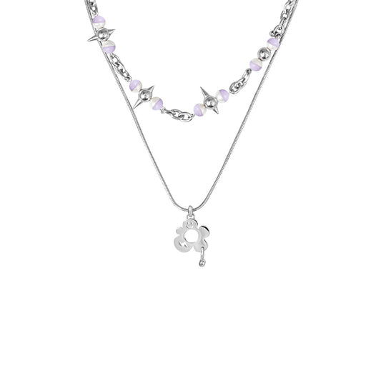 Y2B SERIES Double Chain Detachable Flower Expression Pendant Spike Necklace