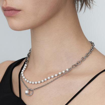 Pearl Piercing Ring Pendant Detachable Necklace/Bracelet