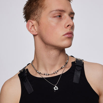 Y2B SERIES Double Chain Detachable Flower Expression Pendant Spike Necklace