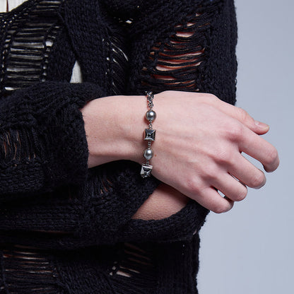 Rebellion Revolution Rivet Beaded Chain Bracelet