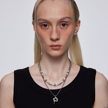 Y2B SERIES Double Chain Detachable Flower Expression Pendant Spike Necklace