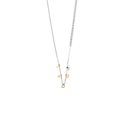Teddy Girl Pearl Duo Color Letter Necklace