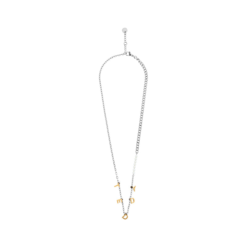 Teddy Girl Pearl Duo Color Letter Necklace