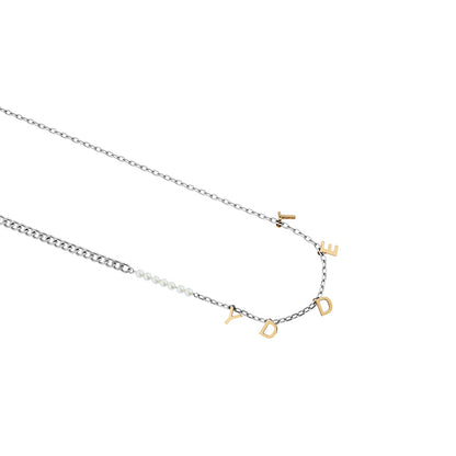 Teddy Girl Pearl Duo Color Letter Necklace