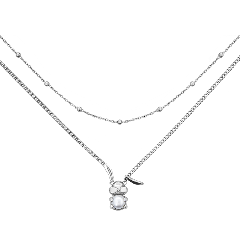 Pearl Rabbit Pendant Double Layer Sweater Chain